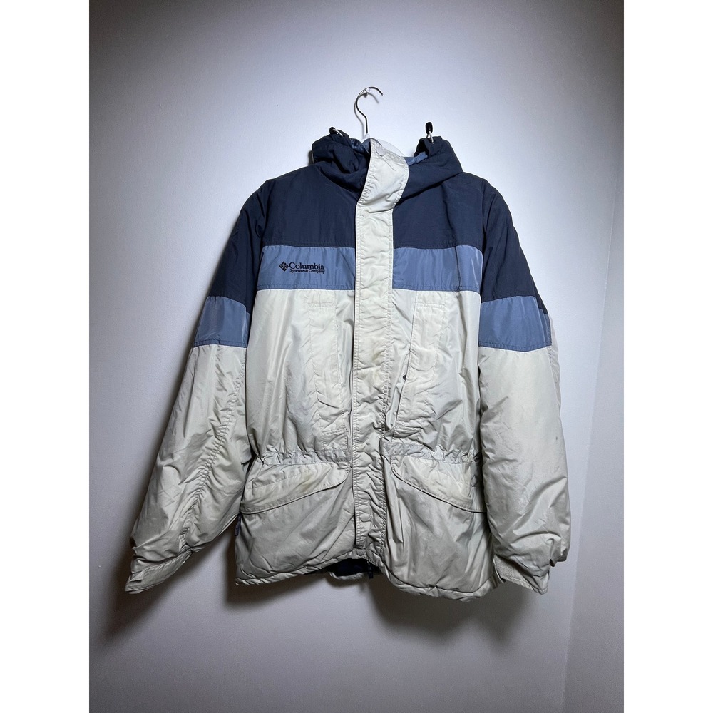 Columbia Sportswear Vintage Colorblock Parka Jacket Navy Blue Cream Men